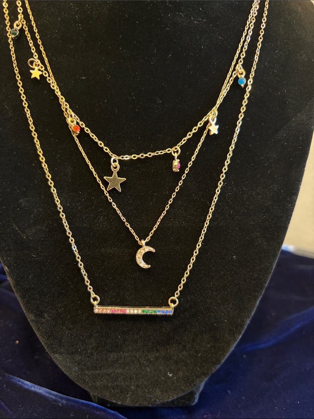 New York & Company Gold-Tone Layered Necklace with Star, Moon & Rainbow Bar